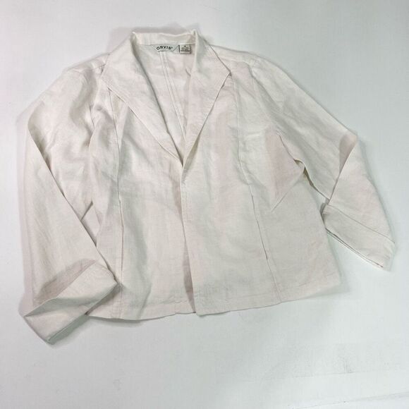 Orvis Jacket Womens 18 Cream Long Sleeve Linen Open Front Blazer - Picture 1 of 8